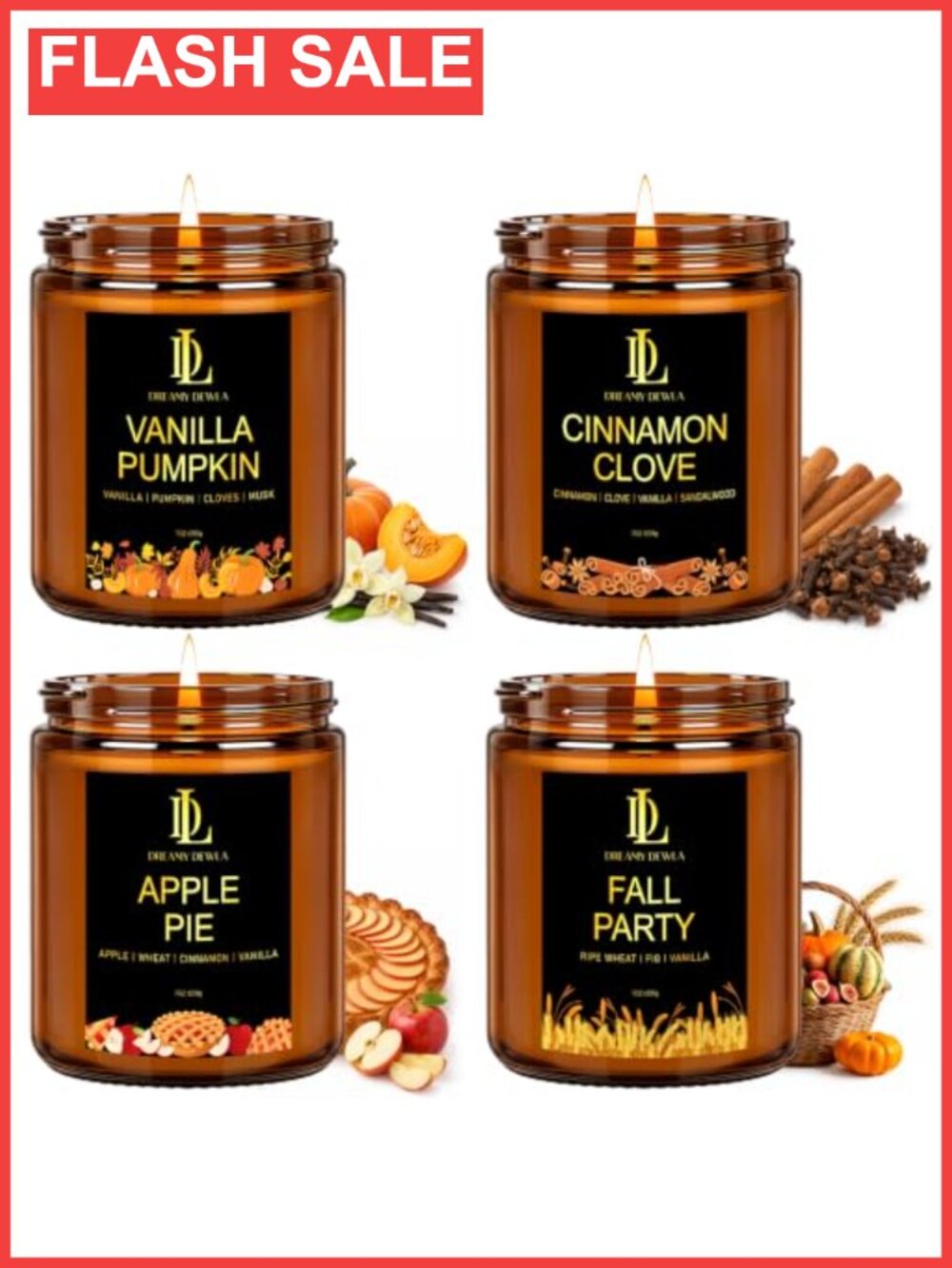 Fall Scented Soy Candle Set 4 Pack 28oz Long Burning Aromatherapy